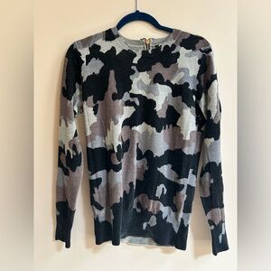 Markus Lupfer Camo Print 100% Merino Wool Long Sleeve Sweater, Zipper Accent